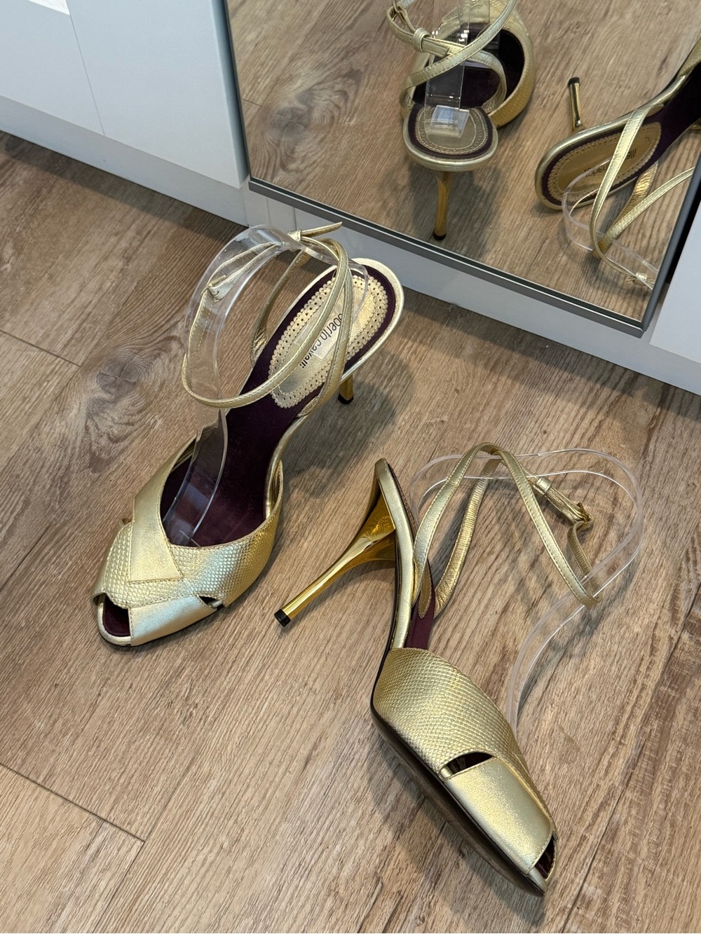 Gold Metallic Peep-Toe Ankle-Strap Heels by Roberto Cavalli size 40 Euro - Picture 4 of 10
